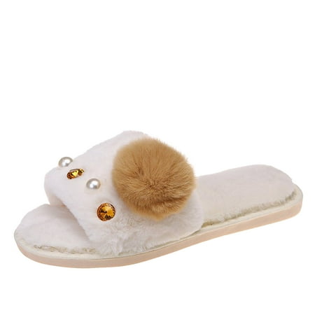 

dmqupv Mop Slippers for Women Washable Shoes Color Hair Casual Women s Slippers Women s Women s Plush Ball Warm Slippers Shoes Khaki 9
