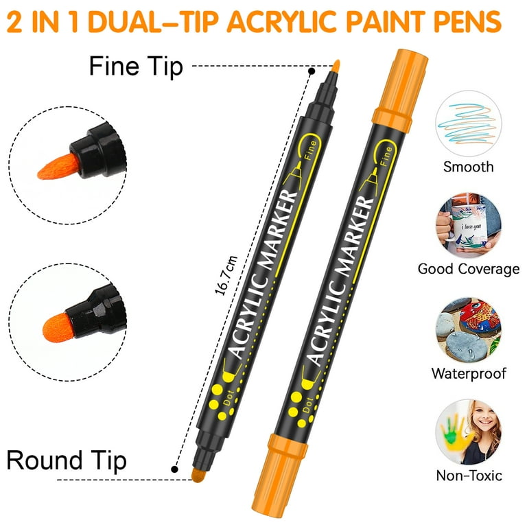  48 Colors Dual Tip Acrylic Paint Markers, Brush Tip
