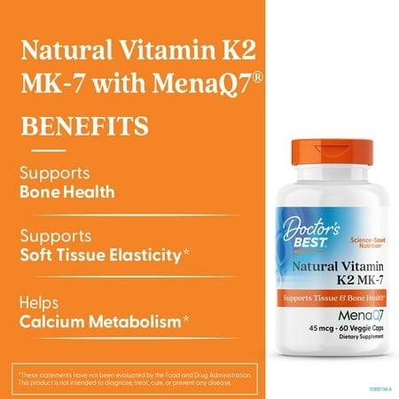 ドクターズベスト ナチュラル ビタミンK2 45mcg 60粒 ベジカプセル Doctor's Best Natural Vitamin K2 MK-7 with MenaQ7 サプリメント ビタミン