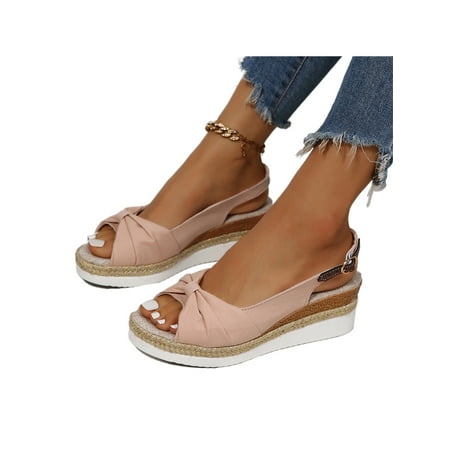 

Ymiytan Womens Shoes Ankle Strap Espadrilles Sandal Open Toe Wedge Sandals Work Bowknot Cute Buckle Pink 7