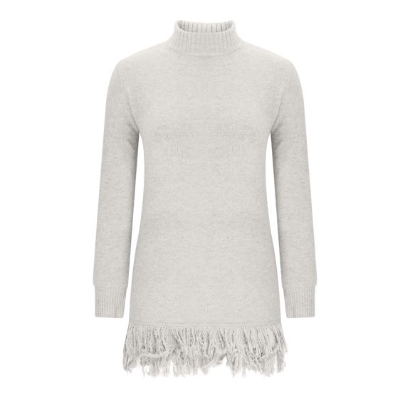 qucoqpe Women's Solid Color Sweater Dressy High Neck Long Sleeve Fringe Hem Fall Winter Fashion Casual Sweaters Blouse Tops