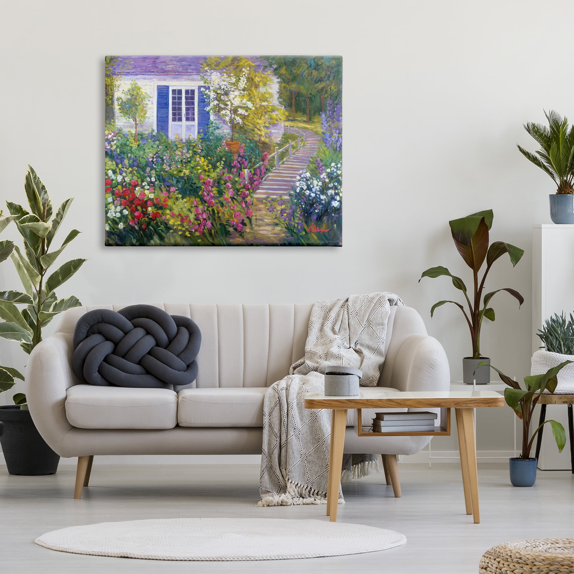 Stupell Industries Garden Cottage House Landscape Painting Gallery Wrapped Canvas Art Print Wall Art, 48 x 36