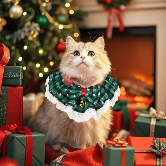 Arghm Christmas Pet Scarf for Cat Dog Holiday Accessory,Adjustable Bow Tie Bells,7.09 Inch Polyester