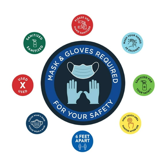 Koyal Wholesale Social Distancing Mask And Gloves Required Business Signs, 50 Labels, Vinyl Sticker Decals