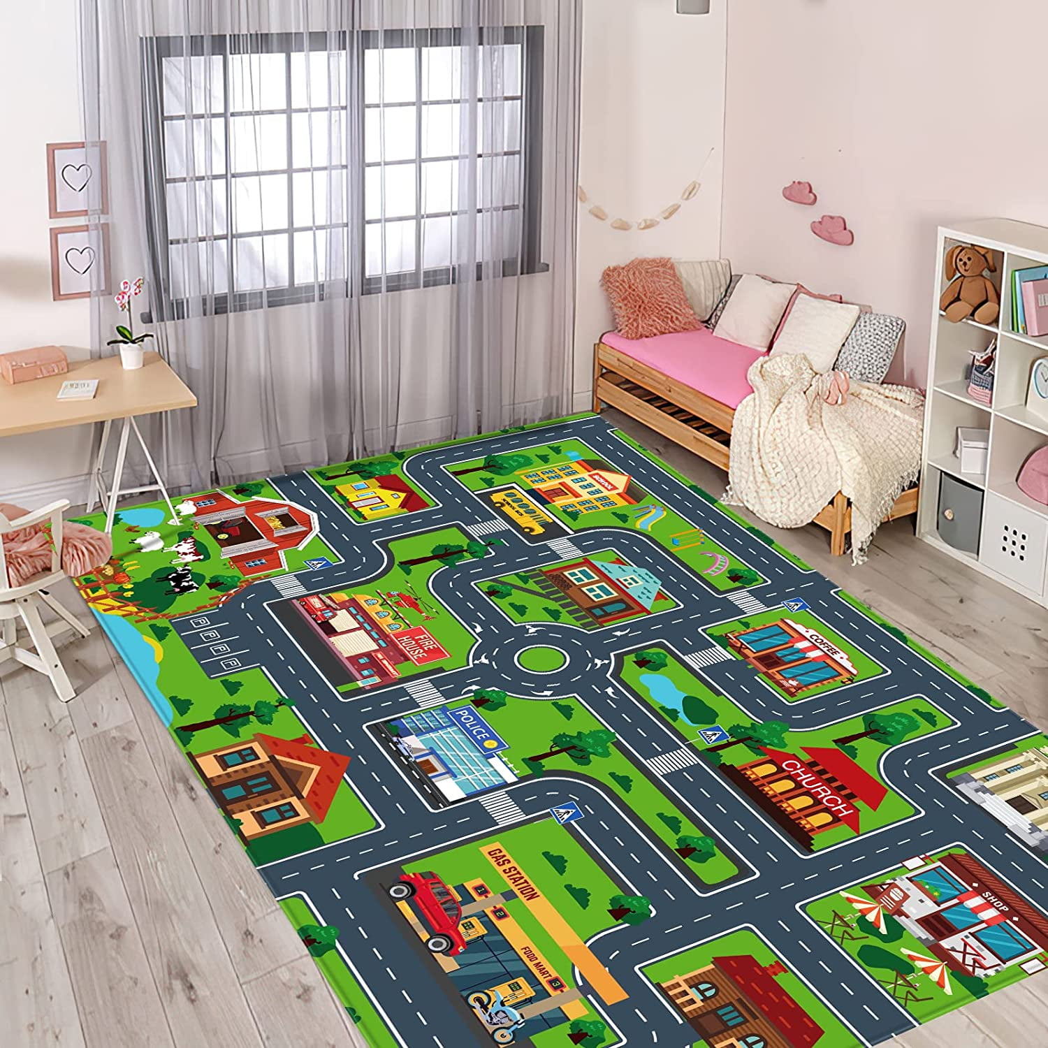 Kids Carpet Playmat, Rug for Playroom, Mat, Kids Play Rugs Town City Road Map Rug, Extra Large Boys, Track Play Rug Bedroom, Living Room, 78.7X 59 Inch