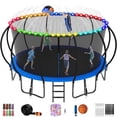thumbnail image 1 of Jump Into Fun Trampoline 16FT, 1500LBS Trampoline for Kids and Adults with Enclosure, Basketball Hoop, Wind Stakes, LED light, Sprinkler and Socks, Outdoor Galvanized Full Spray Round Trampoline, 1 of 7