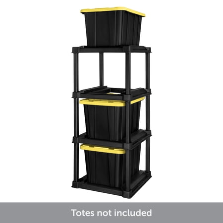 Sterilite 4 Tier Plastic Tote Rack Holds Four 27 Gallon Industrial Storage Bins Rugged and Durable Black