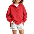 thumbnail image 6 of Mifsaly Kids Girls Sweatshirt Half Button Pullover Sweatshirts Mock Neck Long Sleeve Loose Fit Casual Fall Winter Tops Red,160, 6 of 9