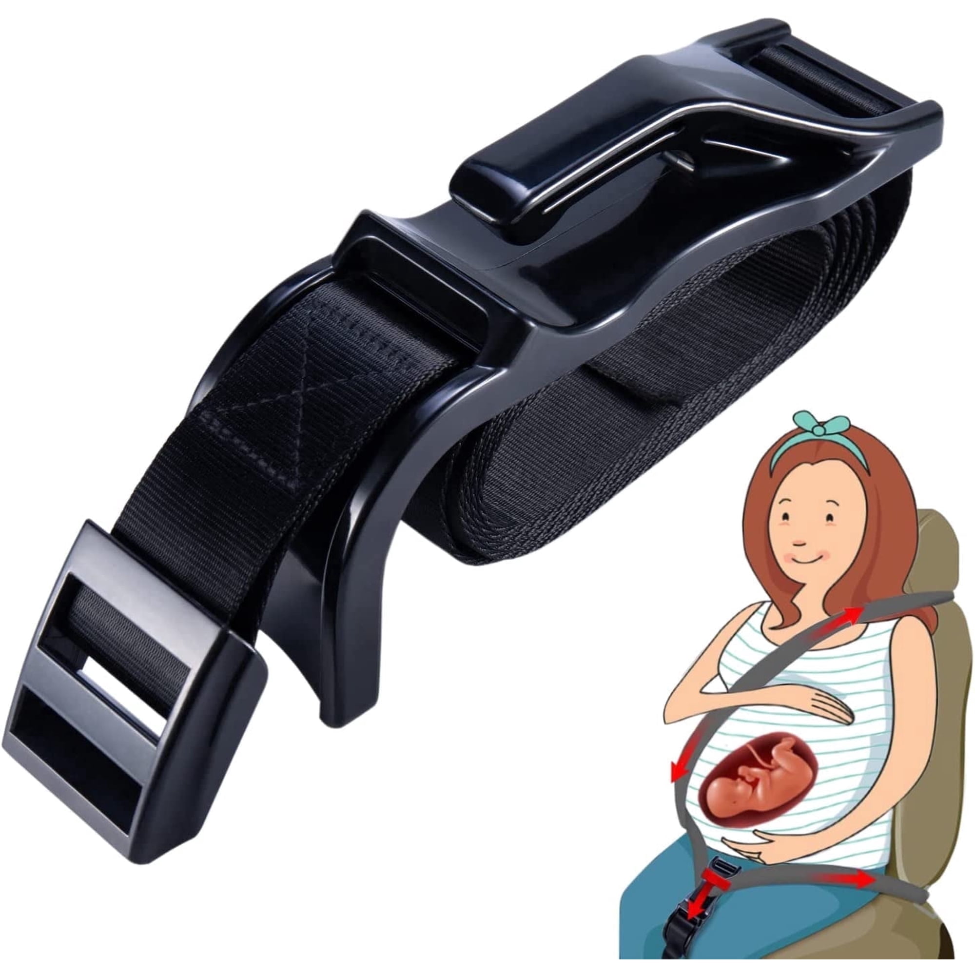 Prónoia Maternity Seat Belt Adjuster, Car Bump Strap for Pregnant Women, Belly Protection, Prevent Abdominal Compression (Black)