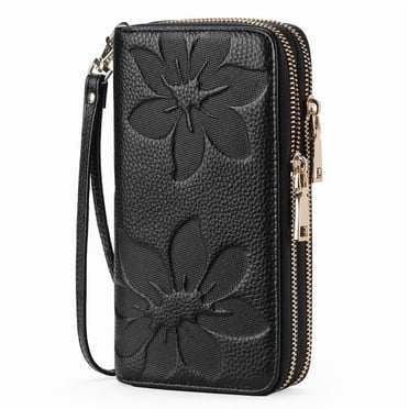 FALAN MULE Women's Wallet Large Capacity Double Zip Ladies Card Phone Holder RFID Blocking Wristlet Leather