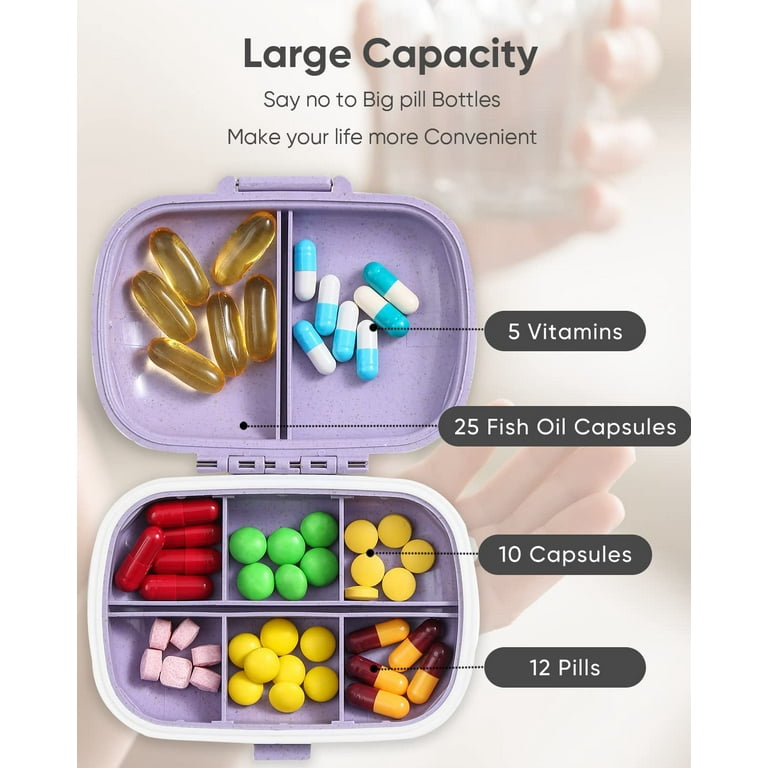 Holii Daily Pill Organizer, 8 Compartments Portable Pill Case, Pill Box to Hold Vitamins, Cod Liver Oil(Khaki)