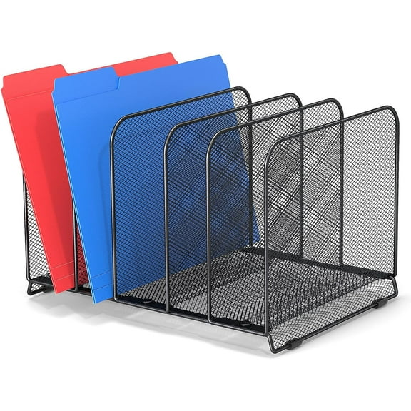 5 Sections Desk File Holder/Rack/Sorter,Mesh File Organizer,File Folder Organizer,Metal Upright Desktop Organization for Documents,Magazine,Kitchenware,Antiskid,Antirust,Sturdy,1 Pack