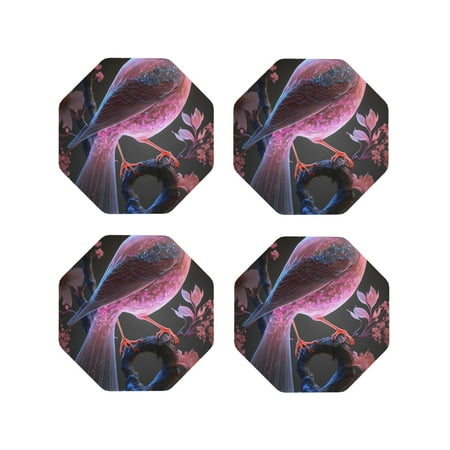 

Tebeau Bird6 Print Set of 4 Leather Drink Coasters Round Cup Mat Pad for Home and Kitchen Use 4 -Octagon