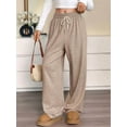 thumbnail image 5 of Women Sweatpants Baggy Wide Leg Pants Lounge Comfy Palazzo Joggers with Pockets Khaki M, 5 of 9
