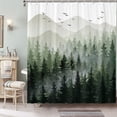 thumbnail image 2 of Green Misty Forest Shower Curtain Set Ombre Sage Green White Waterproof Fabric Nature Tree Mountain Woodland Decorative Bathroom Bath Curtain Decor (72'''' × 72'''', Green), 2 of 6