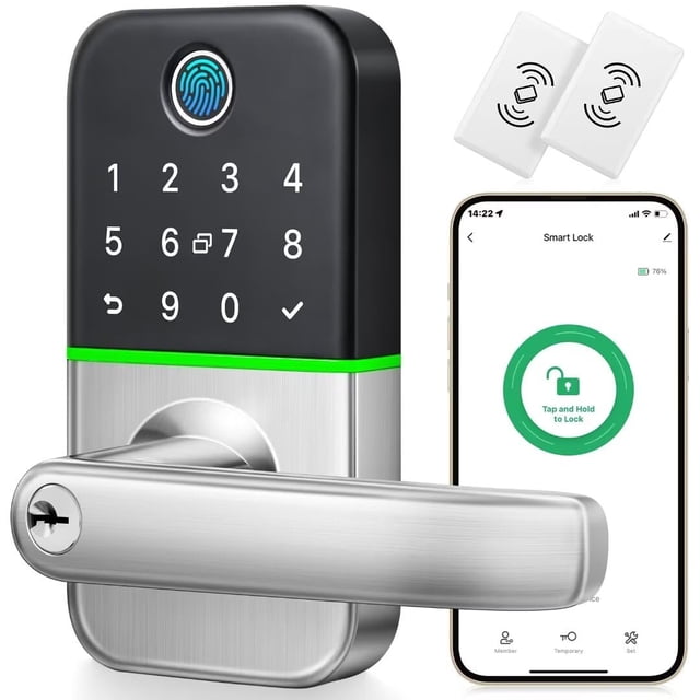 Cerradura de puerta inteligente con teclado y manija: Cerradura de puerta de entrada sin llave Kucacci - Cerradura inteligente para puerta delantera - Cerradura electrónica con teclado para puerta ext