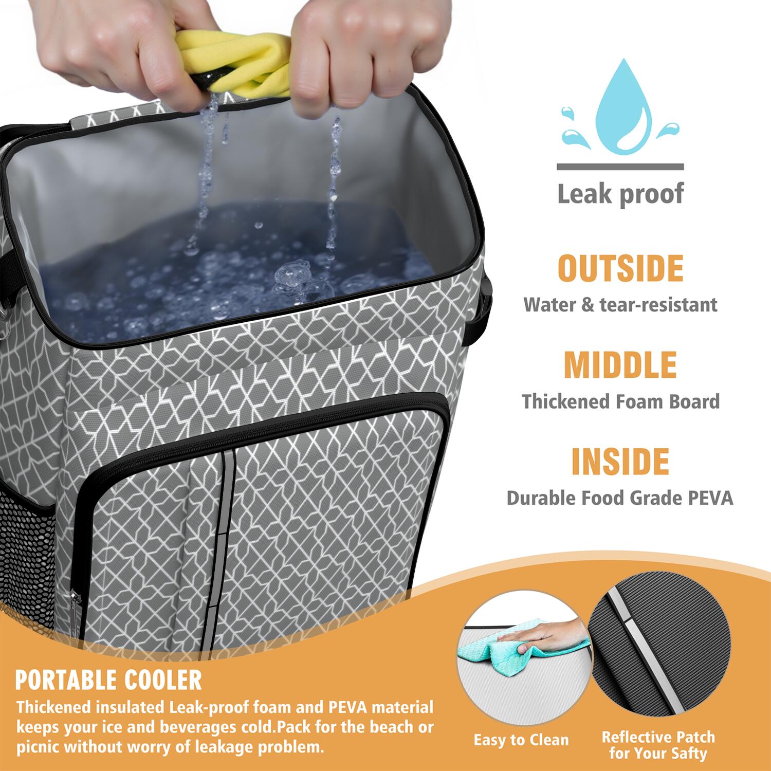 Travel Cooler Bag - Boho Bohemia Pioneer Flower Geometric Line Art Camping Beer Cooler Backpack with Bottle Opener- Waterproof Insulated Picnic Backpacks - Cooler Bag for Beach