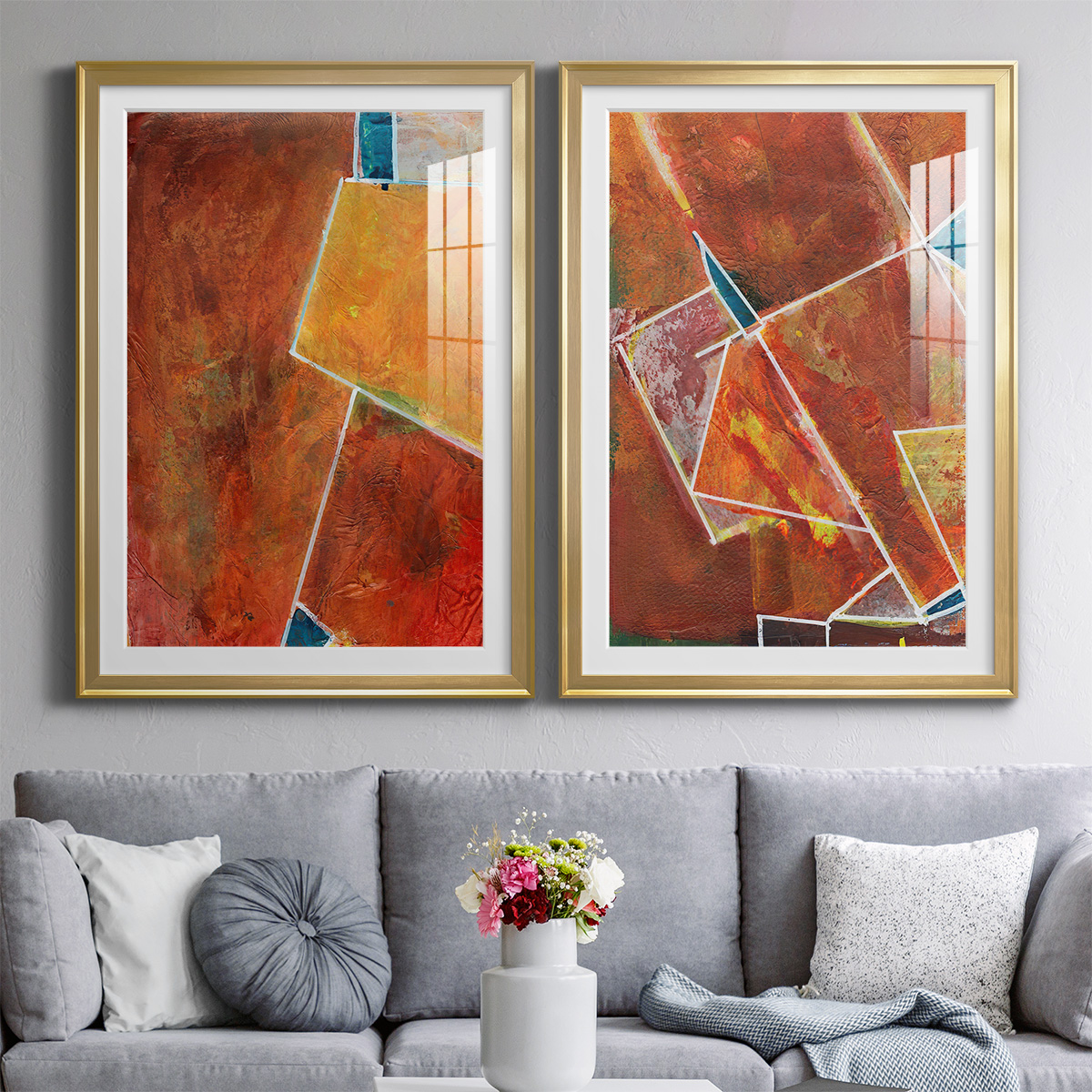 Wexford Home Primary Connection I Premium Framed Print, 18.5" x 24.5" - Ready to Hang, Gold (Set of 2)