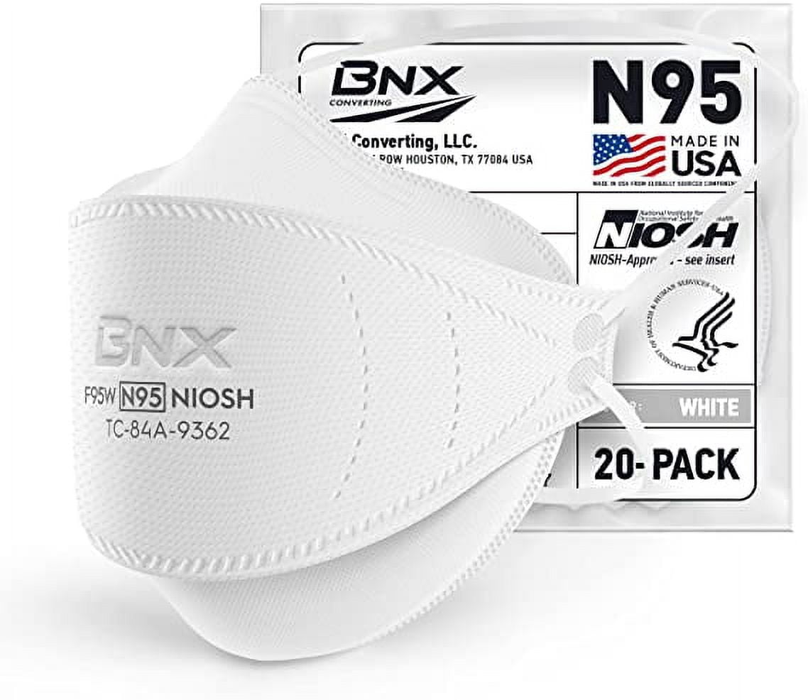 BNX N95 White Respirator Face Mask, Tri-Fold Cup/Fish Style, 20-Pack, Model F95W
