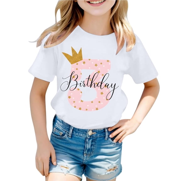Girls T Shirts It's My Birthday Letter Print Short Sleeve Round Neck Tee Top Girls Tops White 12-13 Years