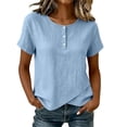 thumbnail image 2 of ClodeEU Women's Crew Neck Button Short Sleeve T-shirt,Solid Color Casual Loose Top Blue,Women's Plus XXL, 2 of 8