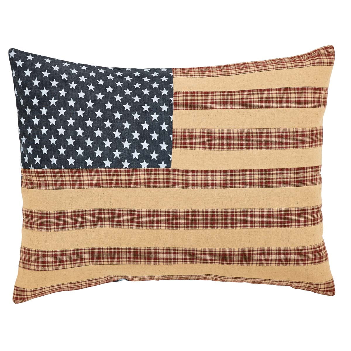 Burgundy Red Americana Bedding Independence Cotton Appliqued Flax Star Rectangle 14x18 Pillow