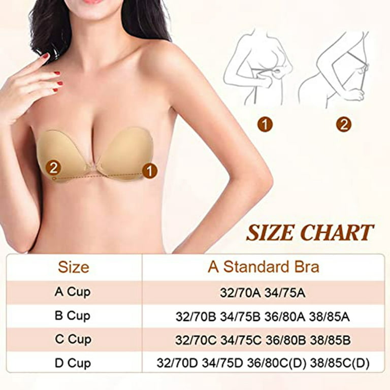 Backless Bra,Sticky Bra,Reusable Adhesive Bra,Strapless Bras for Women, Backless Strapless Bra Push Up,Adhesive Invisible Lift Up Bras 2 Pairs 
