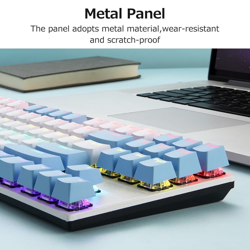 iBlancod K87 87 Keys Wired Mechanical Keyboard Metal Panel Two-color Injection Keycap 20 Light Effects Blue&White(Blue Switches)