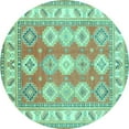 thumbnail image 1 of Ahgly Company Machine Washable Indoor Round Geometric Turquoise Blue Traditional Area Rugs, 3' Round, 1 of 4
