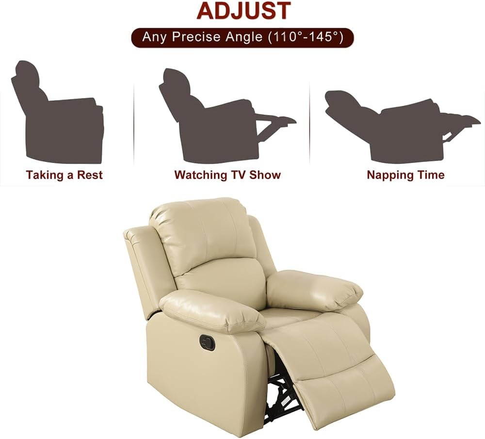 TrumanPick Manual Leather Recliner Chair,Overstuffed reclining Armchair Home Theater Sofa Recliner for Living Room,Beige