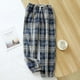 thumbnail image 1 of Pantalones de pijama de franela de invierno para hombres y mujeres, pantalones cálidos de polar coral grueso a cuadros con cuello alto para parejas, pantalones de casa con bolsillo, 1 of 5