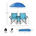 thumbnail image 5 of Folding Double Camping Chair with Umbrella, Portable Picnic Loveseat with Cooler & Table, 5 of 9