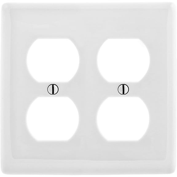 Hubbell NP82W 2-Gang Duplex Receptacle Wall Plate, Unbreakable Nylon Outlet Cover, White