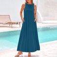 thumbnail image 5 of Summer Dresses for Womens 2025 Plus Size Fashion Bohemia Casual Round Neck Sleeveless Solid Beach Sundresses Boho Dress Dresses, 5 of 8
