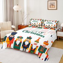Homewish Boys Girls Xmas Nutcracker 4 Pieces Queen Sheet Sets,Happy New Year Ultra Soft Flat Sheet,Merry Christmas Queen Fitted Sheet,Luxury Bedroom Decor
