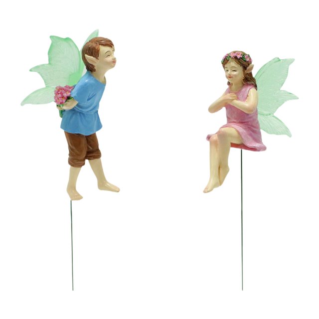 2 piezas Fadas pares de decoraciones de estacas de jardín creative esculturas de resina únicas estatuas en miniatura para el patio trasero de entrada