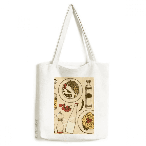 Italy Resident Diet Illustration Tote Canvas Bag Shopping Satchel Casual Handbag