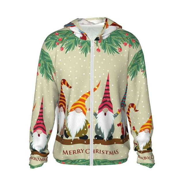KLL Carte de Noël avec Imprimé Gnomes Sweat à Capuche Extérieur Protection Solaire UPF 50+ pour Hommes et Femmes Manches Longues Pêche Randonnée Performance - Grand