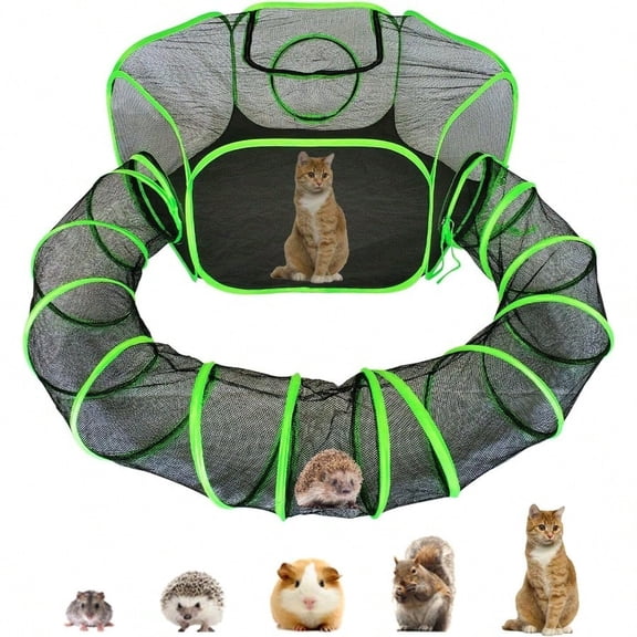 Small Animal Playpen Guinea Pig Hedgehog Cage Rabbit Cage With Fun Surround Tunnel Breathable Transparent Pop Open Exercise Yard Fence With Top Cover Anti Escape
