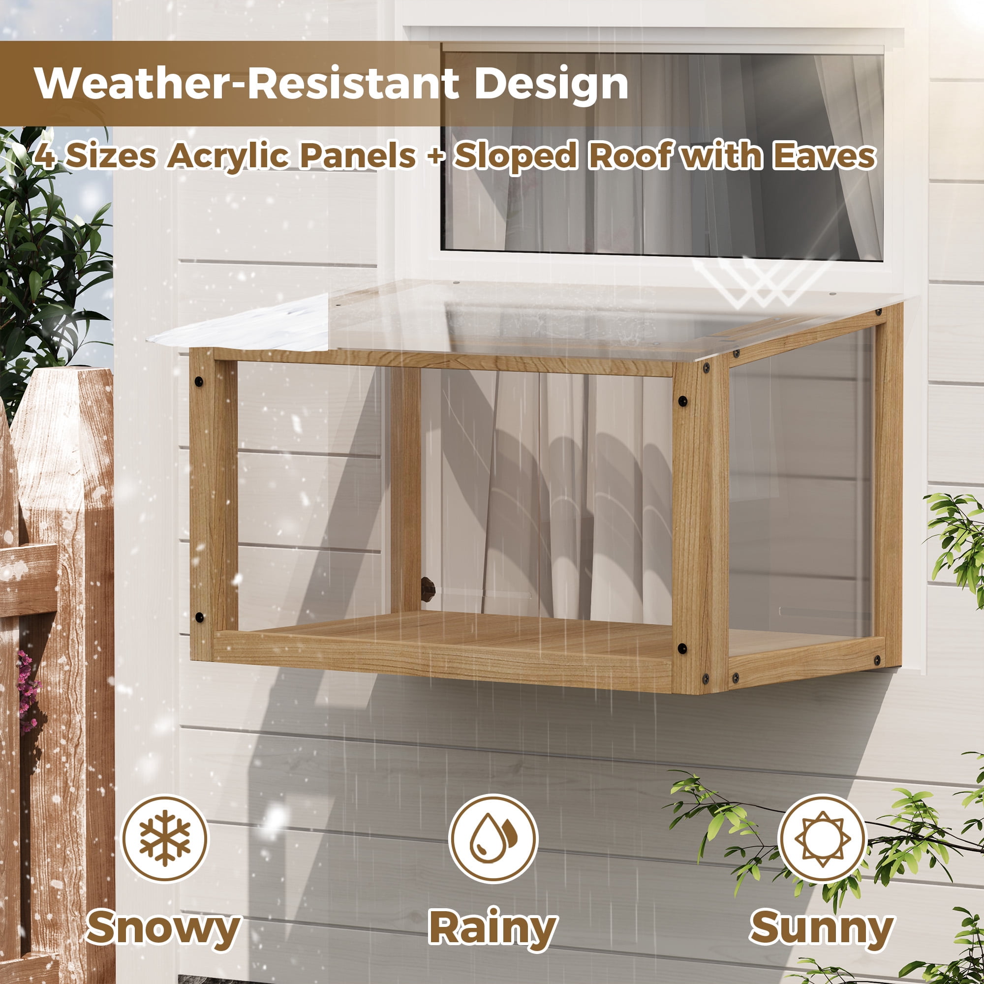 Waterproof Window Cat Perch Catio, Wood Cat Window Box, Window Catio for Indoor Cats Single Hanging Window with an Inner Diameter of The Window Frame with A Net Opening Width of 24-35 in