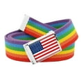 thumbnail image 1 of American Flag Flip Top Men's Belt Buckle with Canvas Web Belt XX-Large Rainbow, 1 of 3