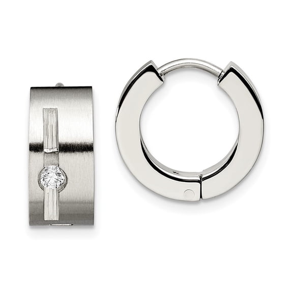 Auriga Fine Jewelry Stainless Steel Brushed and Polished with CZ 7mm Hinged Hoop Earrings for Women
