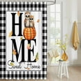 thumbnail image 4 of Fabric Shower Curtain Owls Pumpkin Solid White Background Black White Checkered Edge Shower Curtains with 12 Hooks Waterproof Machine Washable Bath Curtains for Bathroom, 72 x 96in, 4 of 6