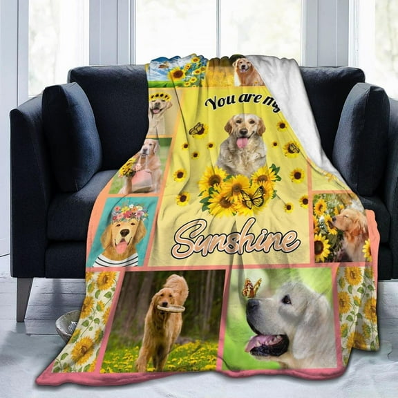 Golden Retriever Blanket Cute Dog Throw Yellow Animal Sunflower Print Plush Fleece Fuzzy Gift for Girls Boys Super Soft Warm Cozy Flannel Couch Bed Sofa 80''''x60''''