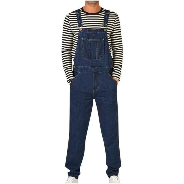 Men's Casual And Fashionable Soild Zipper Chest Bag, Washed Suspender Pants, Work Pants