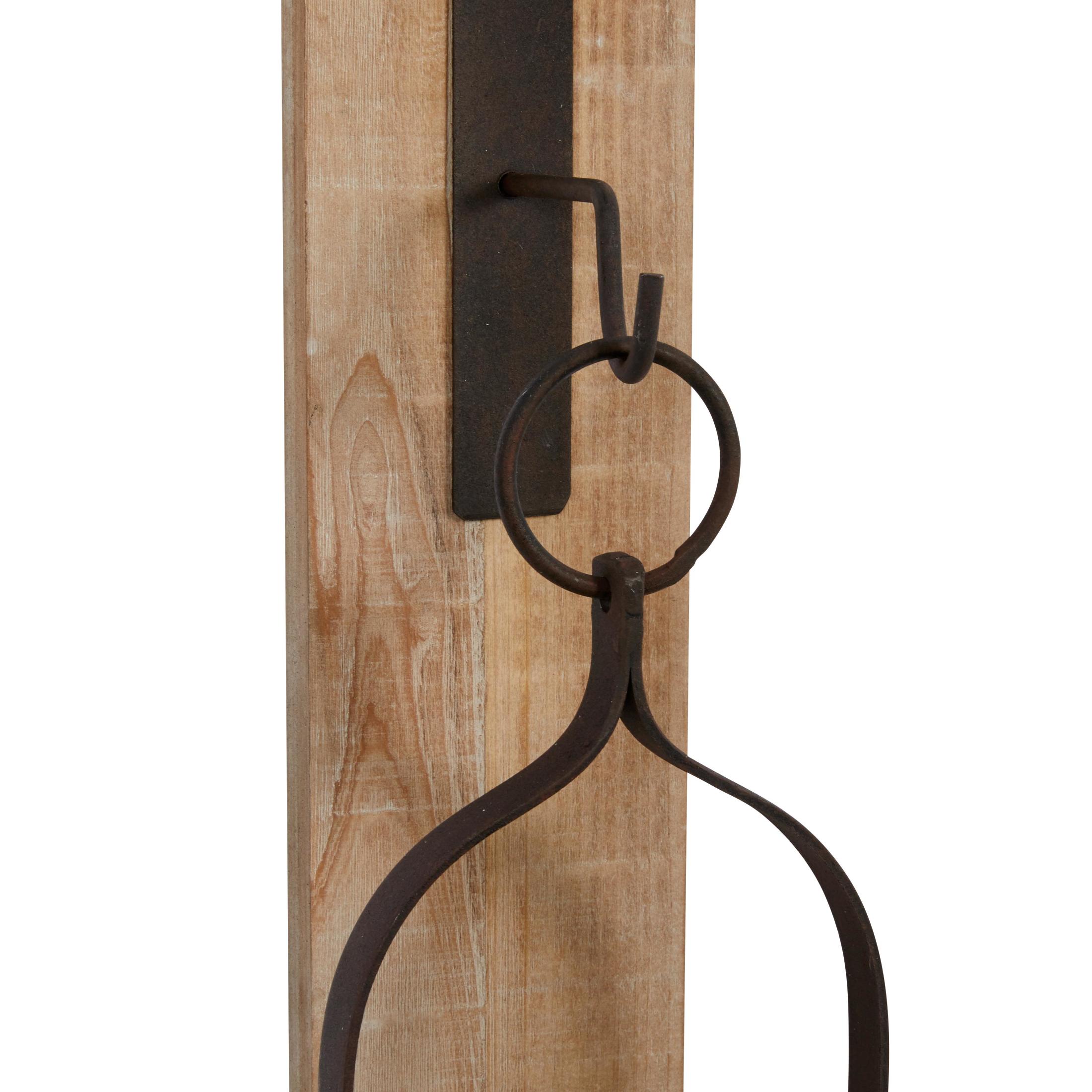 DecMode Brown Wood Abstract Wall Sconce with Suspended Black Metal and Glass Holder