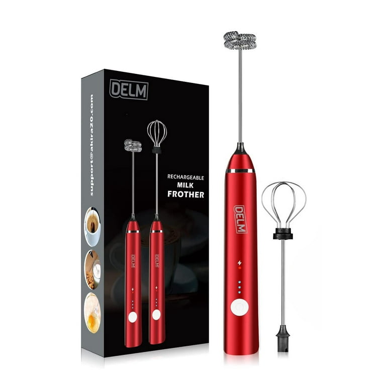 DELM Electric Milk Frother, Coffee Frother, Rechargeable, Drink Mixer,  Handheld Frother, Mixer, Merengue Power, Kitchen Aid, Hand Mixer, Electric  Mixer, USB Rechargeable, Bulletproof (Red)  