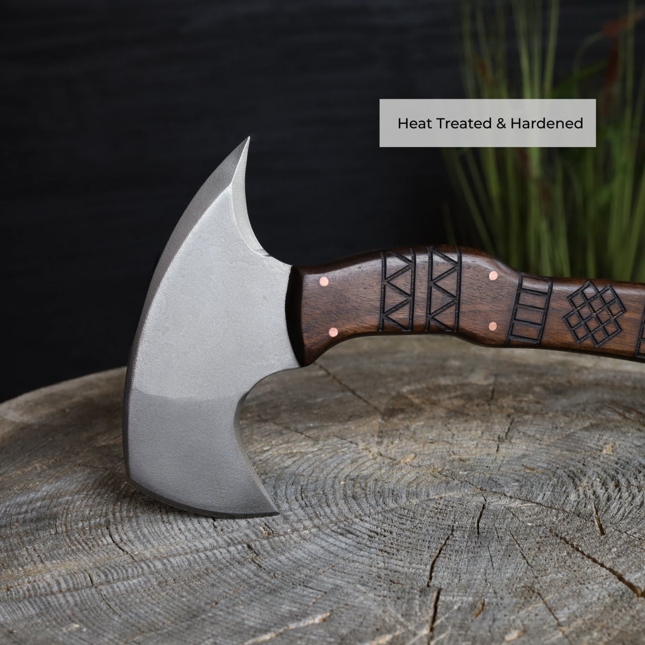 Engraved Camping Axe "Nanook" w/ Leather sheath, Camp Hatchet 13.77"