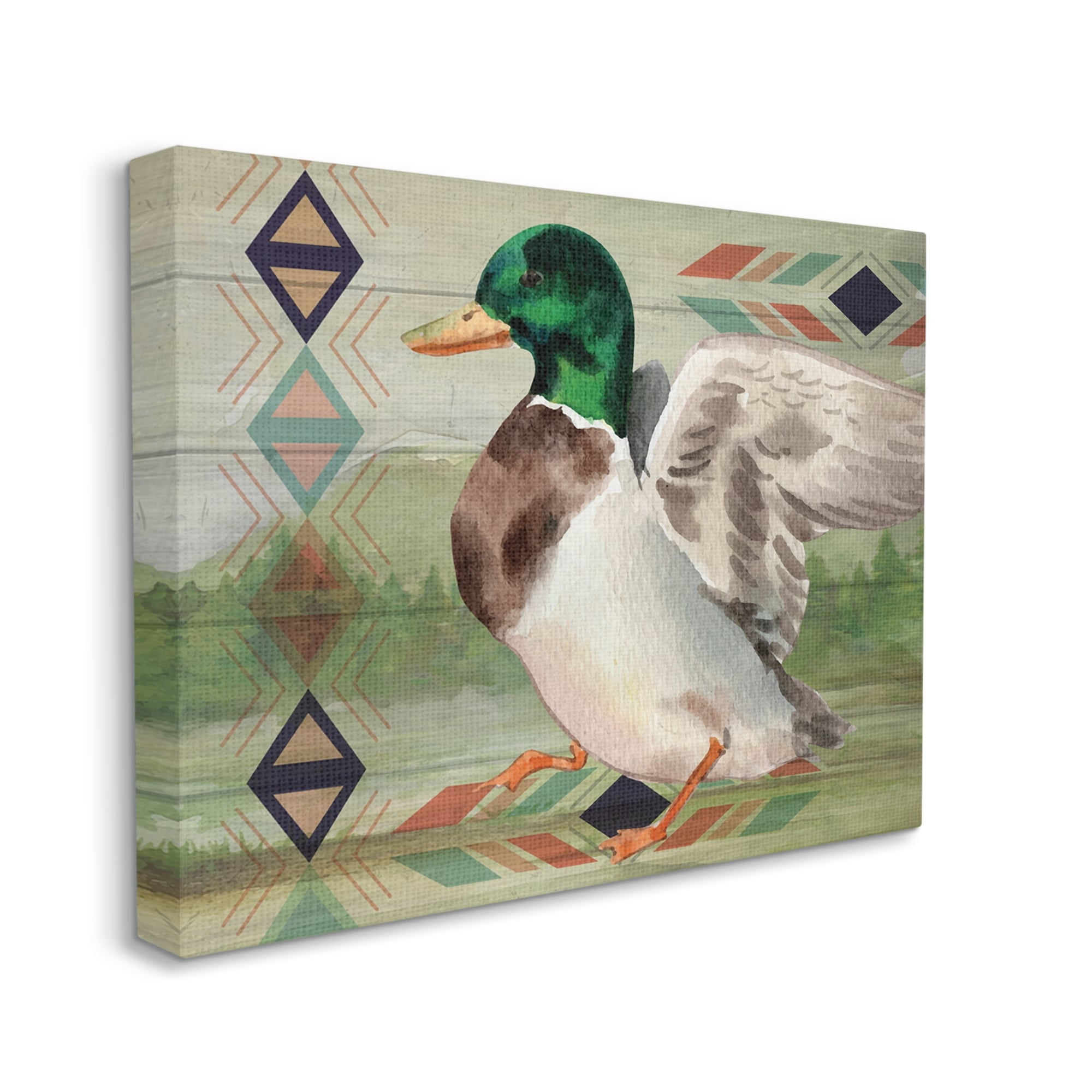 Stupell Patterned Rustic Mallard Duck Animals & Insects Painting Gallery Wrapped Canvas Print Wall Art