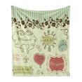 thumbnail image 1 of Hipster Soft Flannel Fleece Throw Blanket, Vintage French Style Doodle Words Shabby Colors Classical Motifs, Cozy Plush for Indoor and Outdoor Use, 50" x 60", Pale Green Chocolate, by Ambesonne, 1 of 6